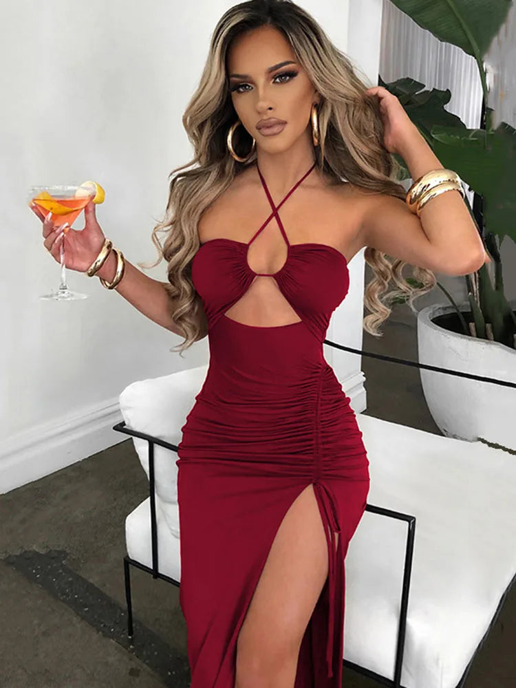 Backless Bodycon Midi Dress – Sleeveless Curve-Hugging Night Out Dress