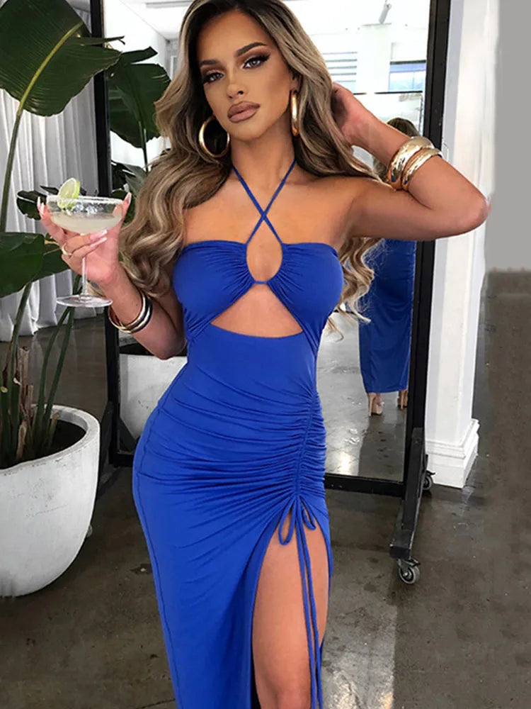 Backless Bodycon Midi Dress – Sleeveless Curve-Hugging Night Out Dress